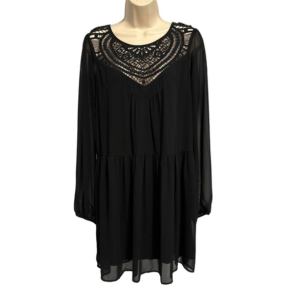 Express Black Long Sleeve Pull over Babydoll Short Dress Size Medium Pre-owned - Picture 1 of 12